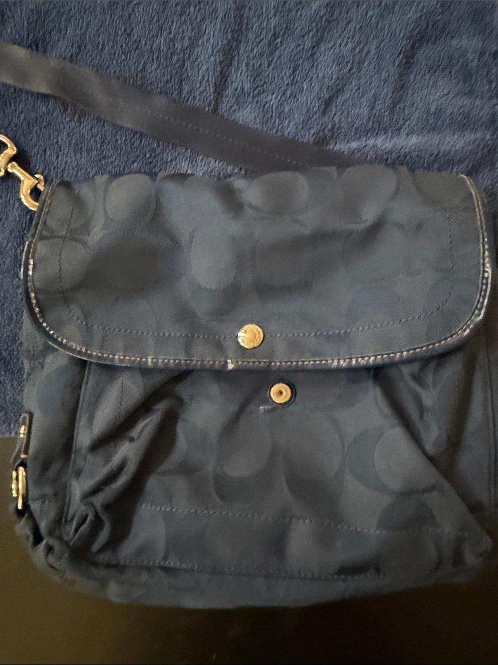 Coach Navy Signature Crossbody with Silver Tone Accents